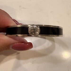 Coach Black Enamel and Silver-Tone Bangle Bracelet